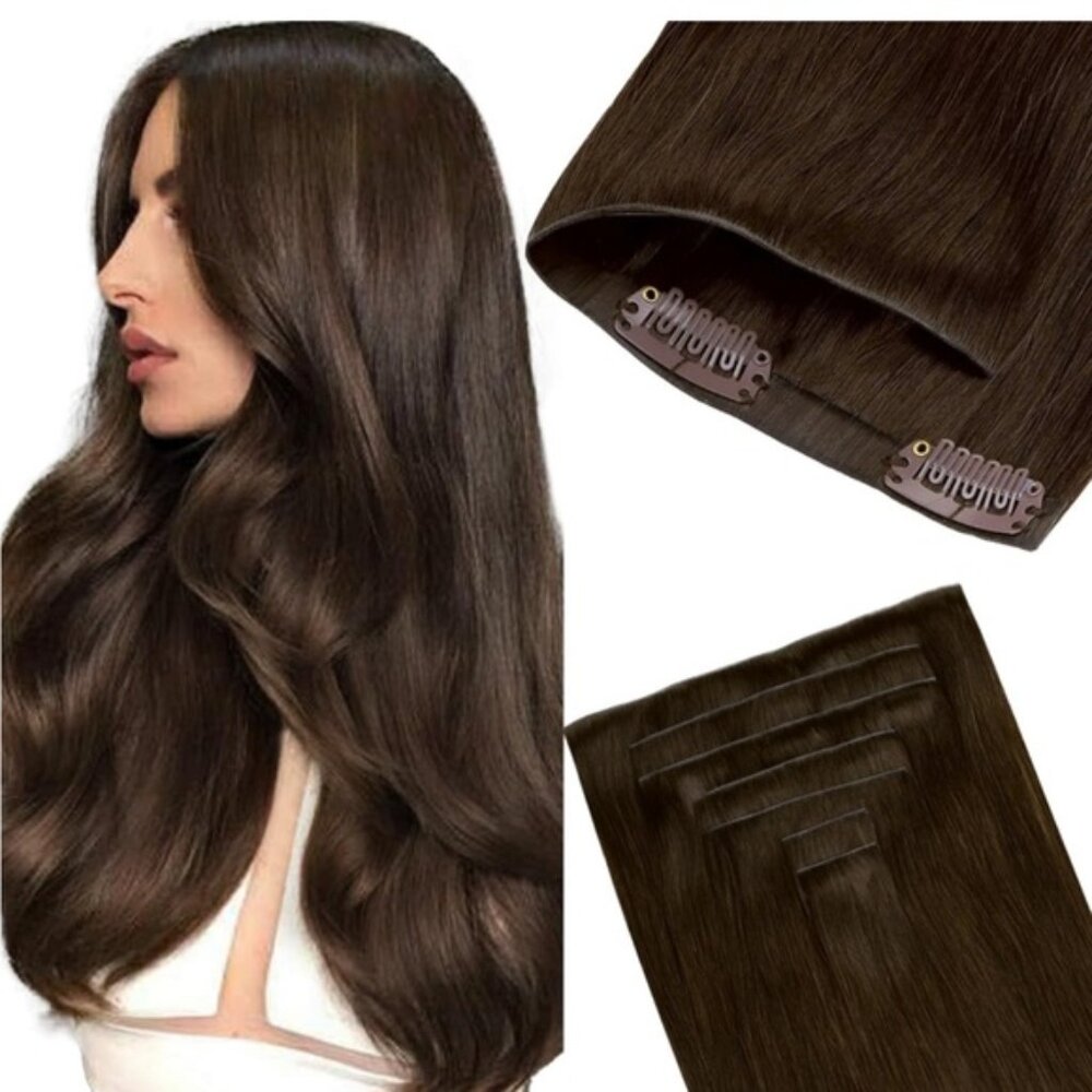 NIB 24” invisi edge chocolate brown 4A 160g clip in hair extensions